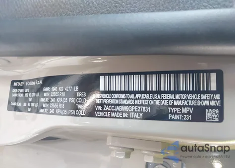 2016 Jeep Renegade Latitude z USA, uszkodzony, nr VIN ZACCJABW9GPE27831